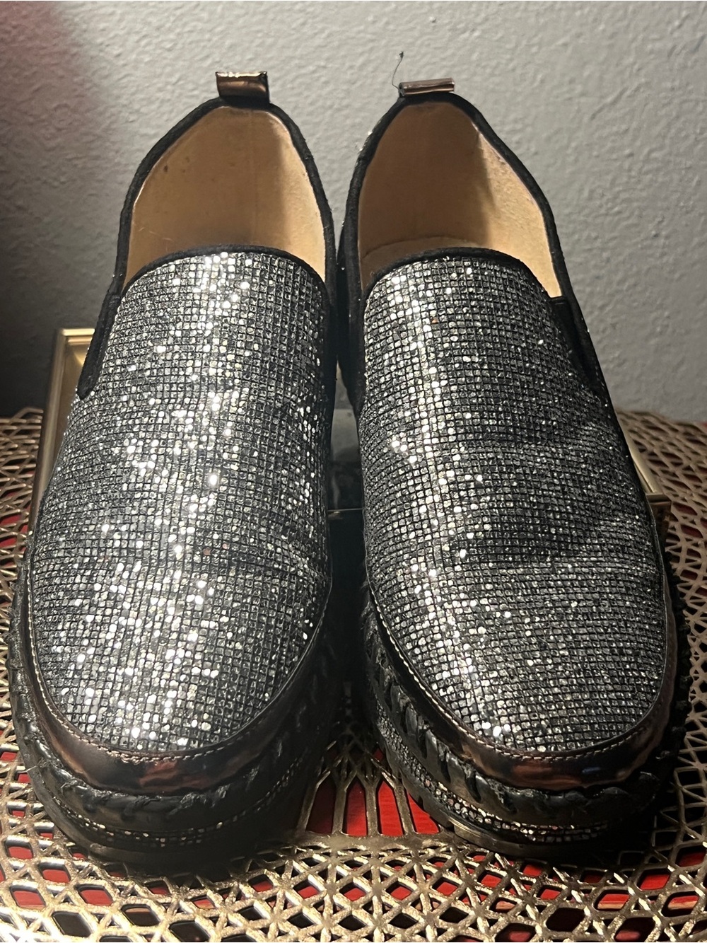 JoliMall Silver Glitter Platform Loafers